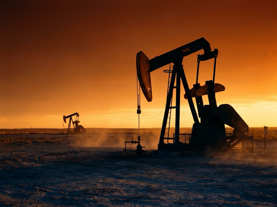 Oil pumpjacks at sunset